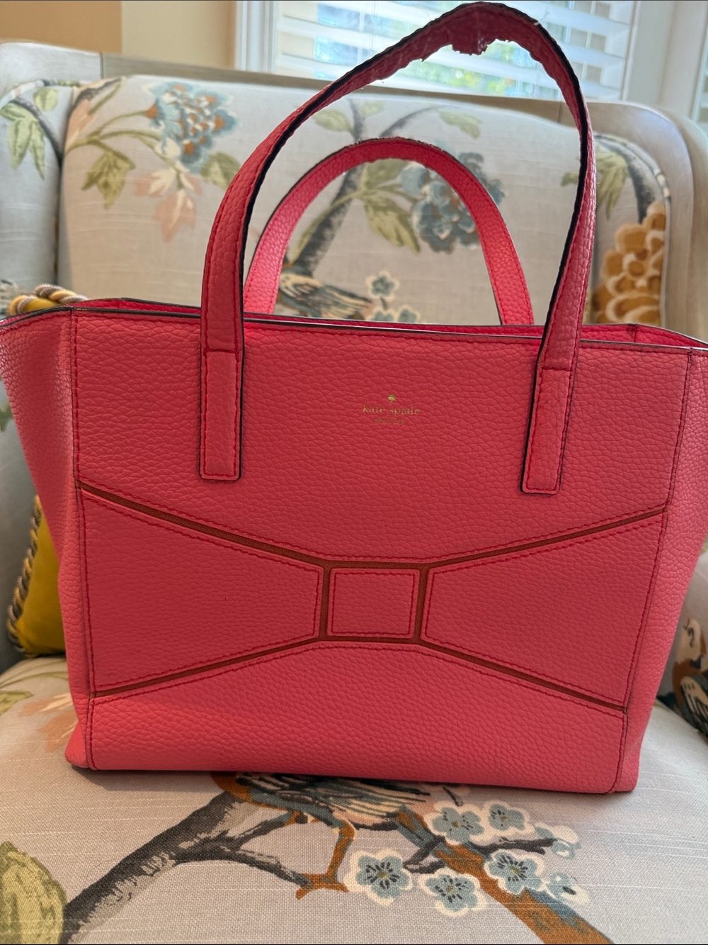 kate spade pink pebbled leather tote with bow front